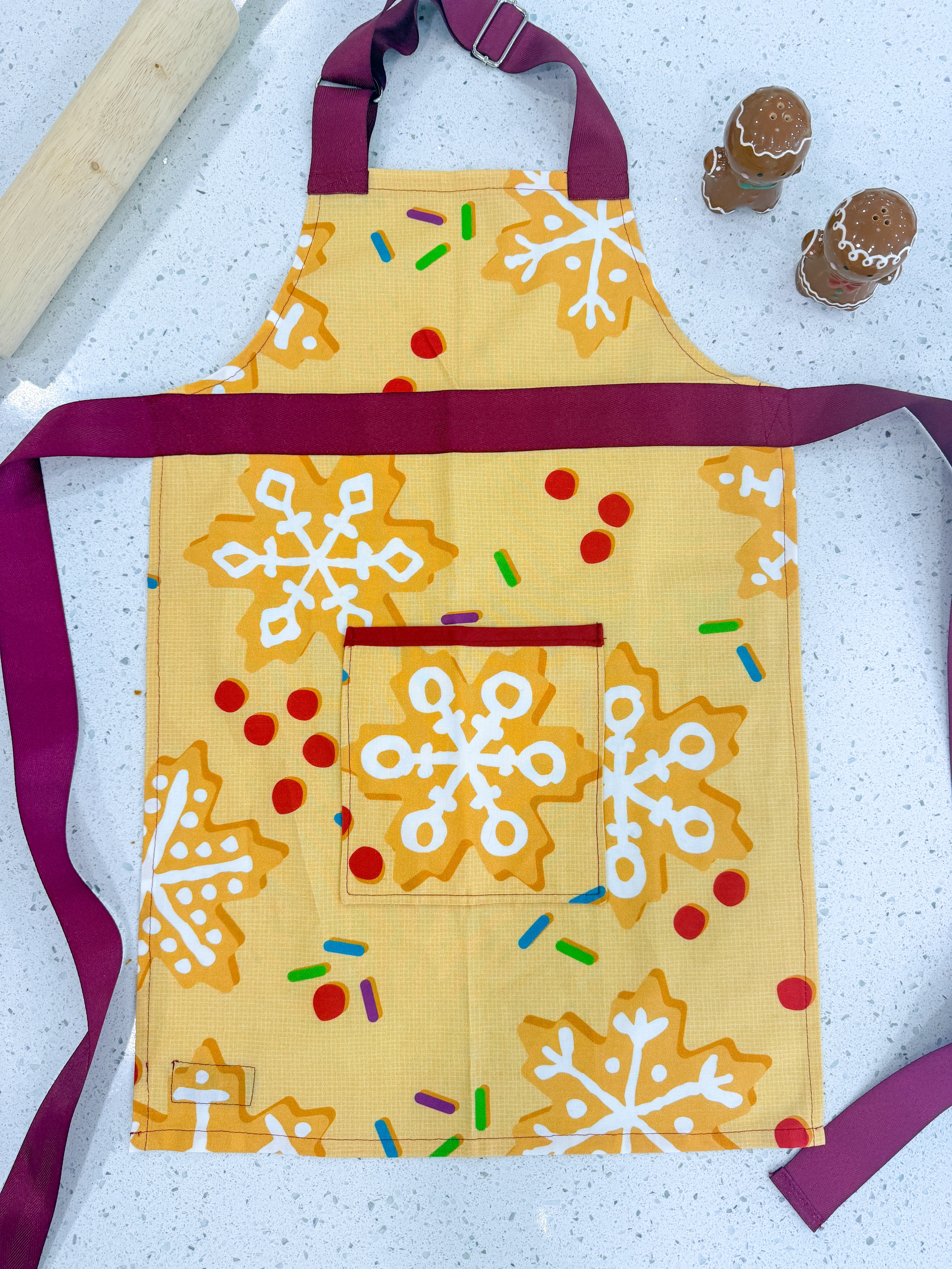 Cranberry Snowflake Gingerbread Apron - Kids