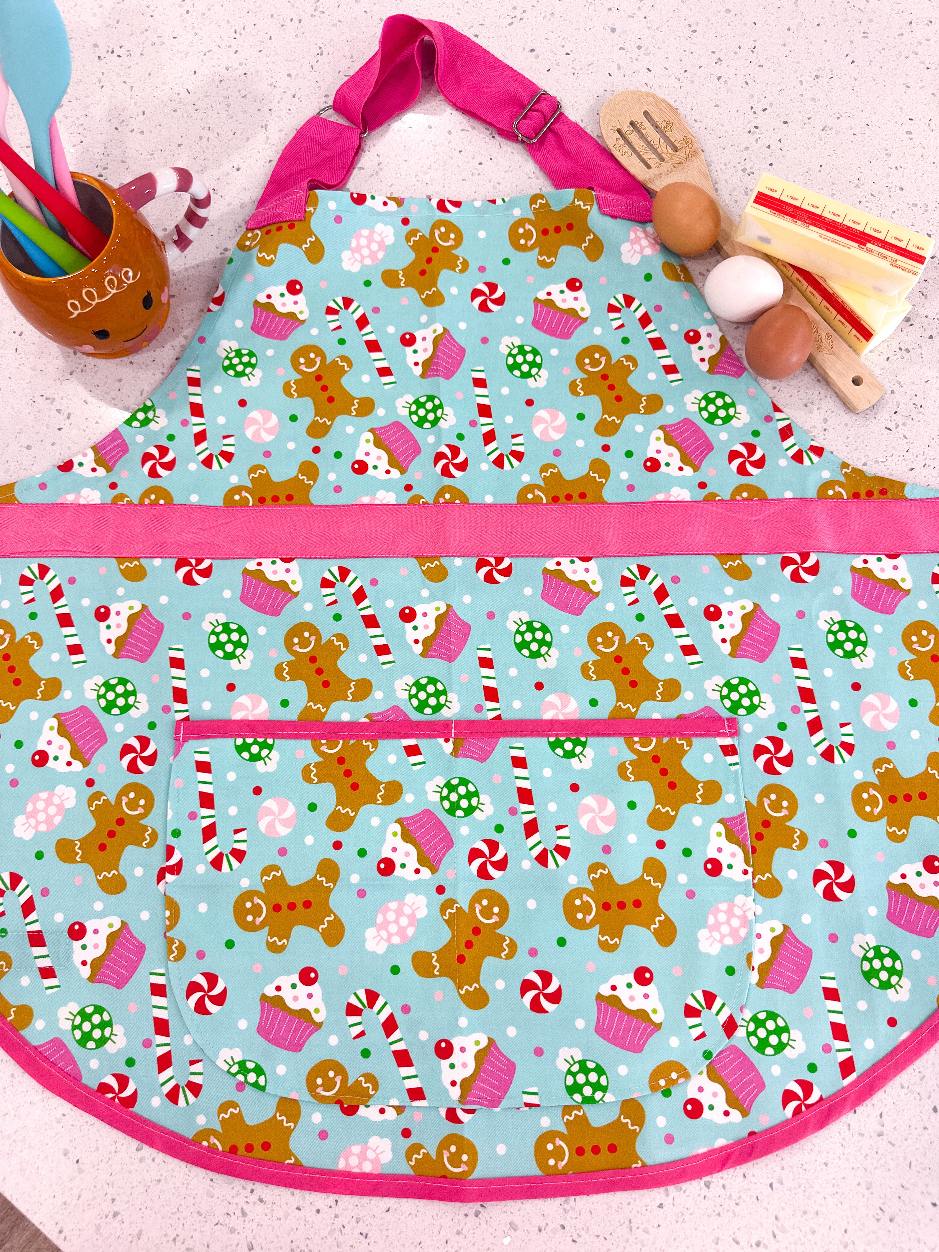 Pink Snowy Sweets Gingerbread Apron - Adult