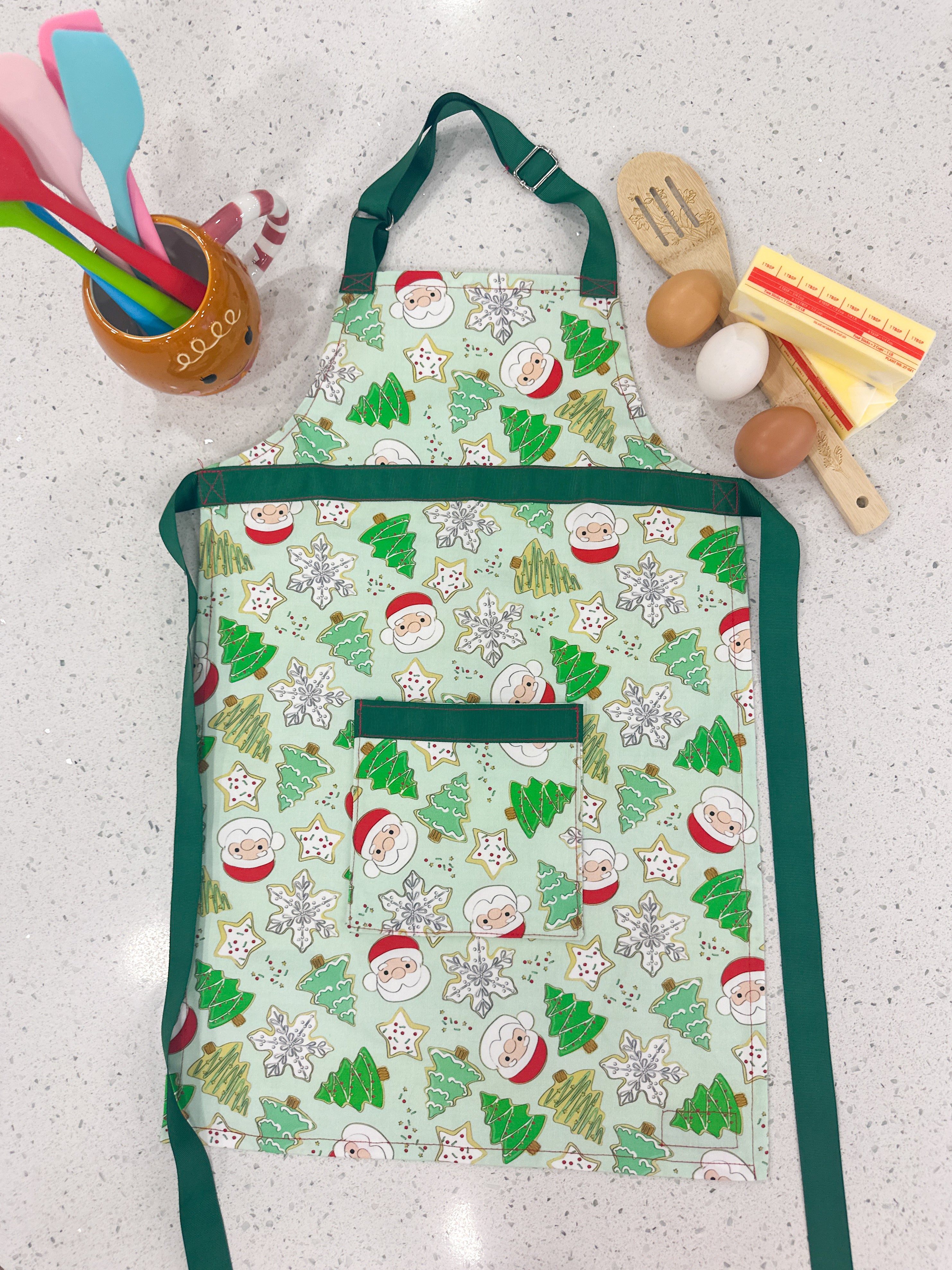 Santa’s Cookie Shop Apron (EVERGREEN trim) - Kids