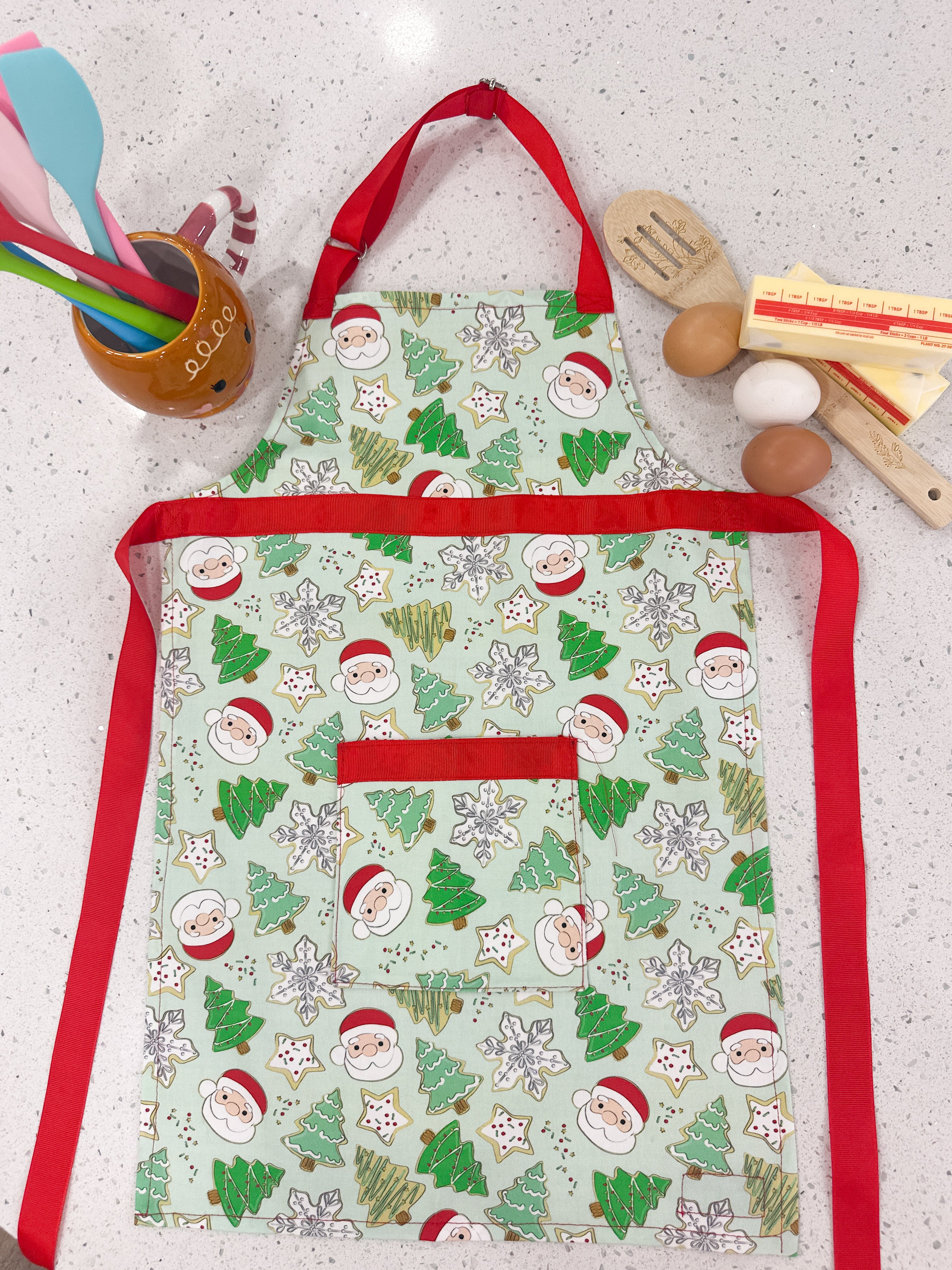 Santa’s Cookie Shop Apron (RED trim) - Kids